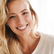 Closeup of woman with blonde hair smiling